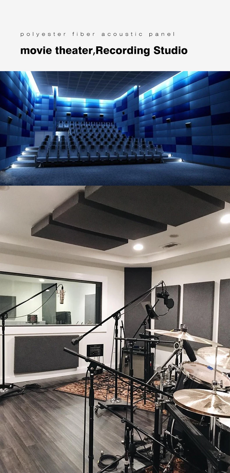 1220*2440mm Acoustic panel sound insulation wall panels polyester fiber Akupanel studio equipment details