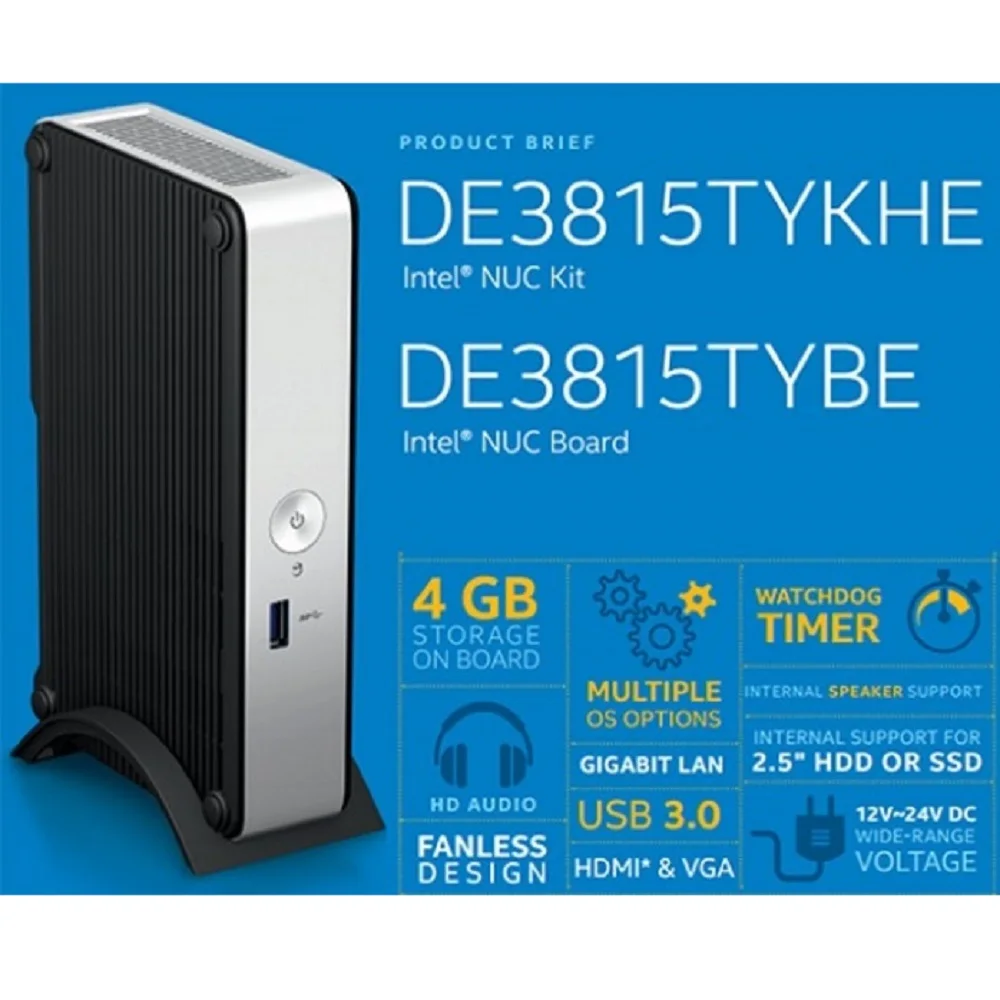 Intel NUC Kit Mini PC DE3815TYKHE Board DE3815TYBE with Atom Processor E3815