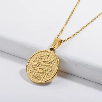 BAOYAN Fashion Gold Filled Stainless Steel Round Zodiac Necklace Jewelry Pendant Stainless Steel Jewelry