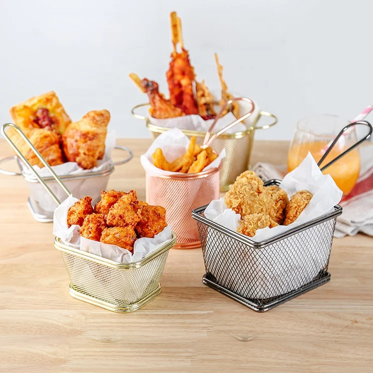 Kitchen Stainless Steel square Rectangle Wire Mesh Serving Mini Small Holder Taco Shell French Fries Fry Deep Fryer Basket