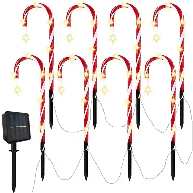 High Quality Solar Powered Candy Cane Christmas Lights Outdoor Xmas Decorative Lighting for Landscape and Home