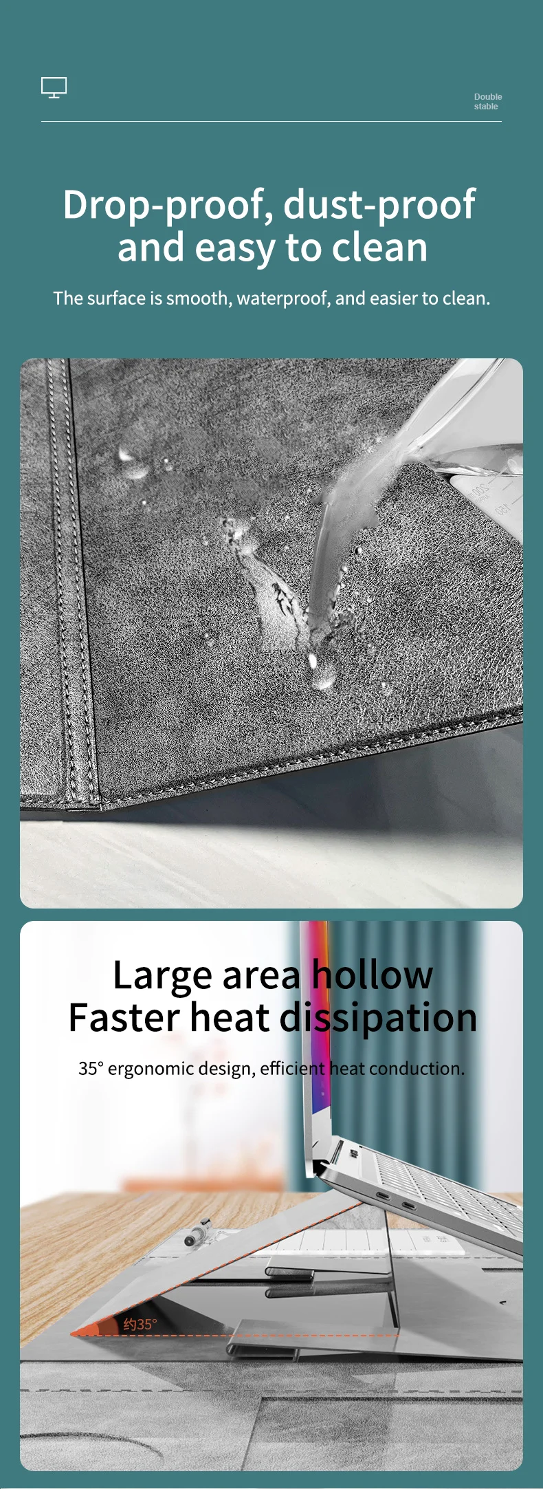 Washable Table Mats with File Folder Stable Adjustable Laptop Phone Holder Stand Bracket Gaming Leather Desk Pad