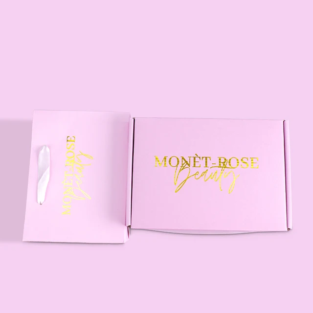 Pink Gift Box Package Customized Logo Printed Shipping Mailer Box Corrugated Gold Foil Stamping manufacture