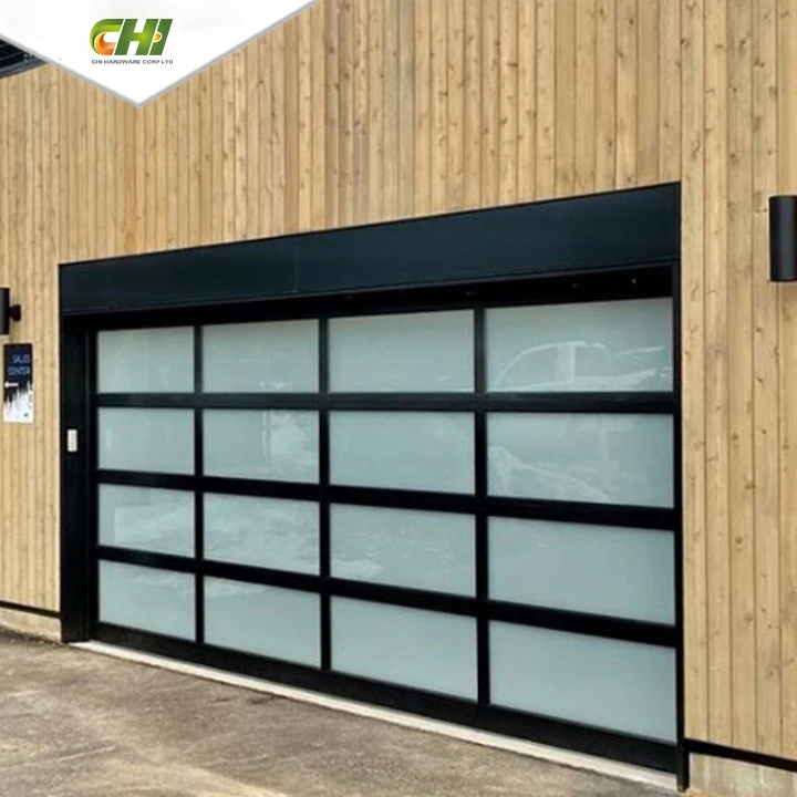 Modern 16x9 Double Insulated Frosted Impact Rated Glass Metal Garage Door Aluminum Alloy with Finished Surface
