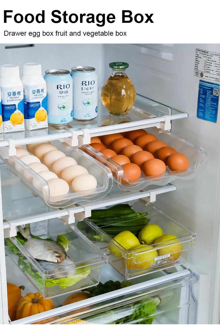 Vegetable and Egg Storage Solution Refrigerator Storage Box with Drawer Case for Storing Baskets