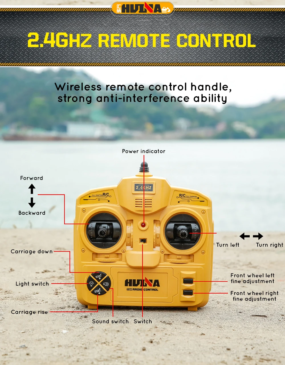 HUINA 1573 1/14 10CH RC Dumping Truck 2.4GHz Toys Remote Control Dump Self-Discharging Engineering Truck LED Light RC Truck Toy