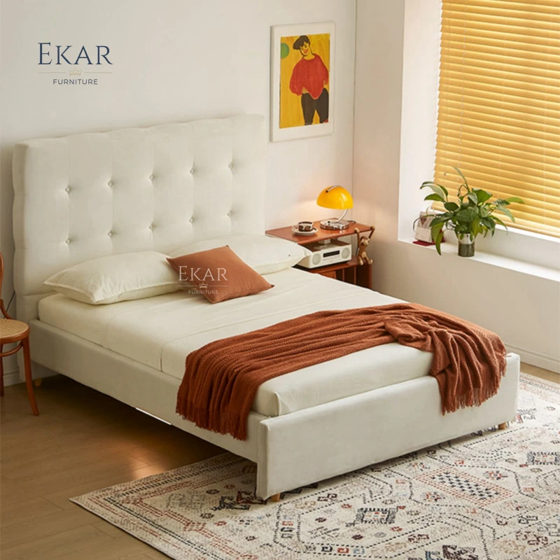 product new design ekar nappa leather and half leather waffle pattern bedroom bed-62