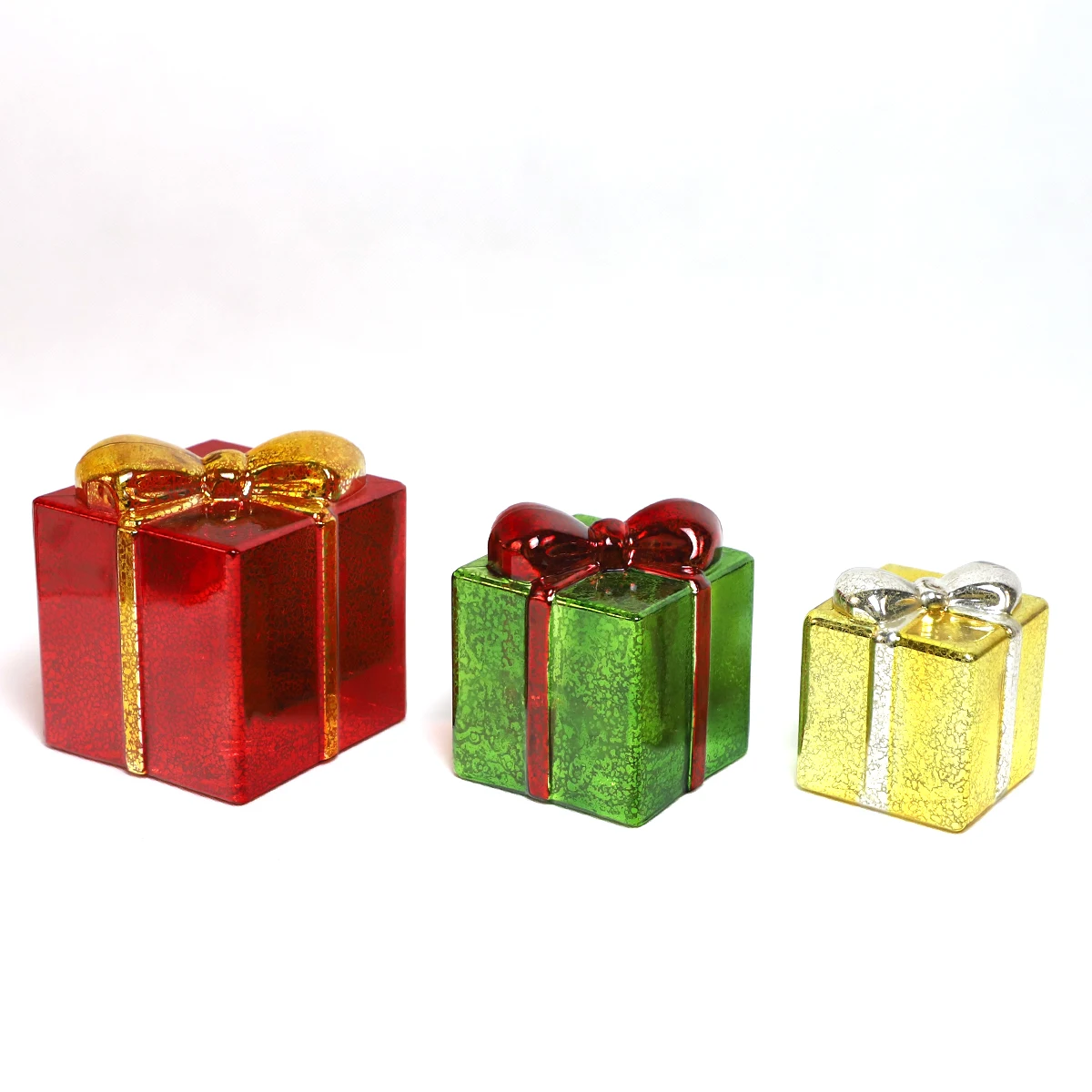 Christmas home decoration 3 assorted battery powered mercury glass present light with gift bag wholesale