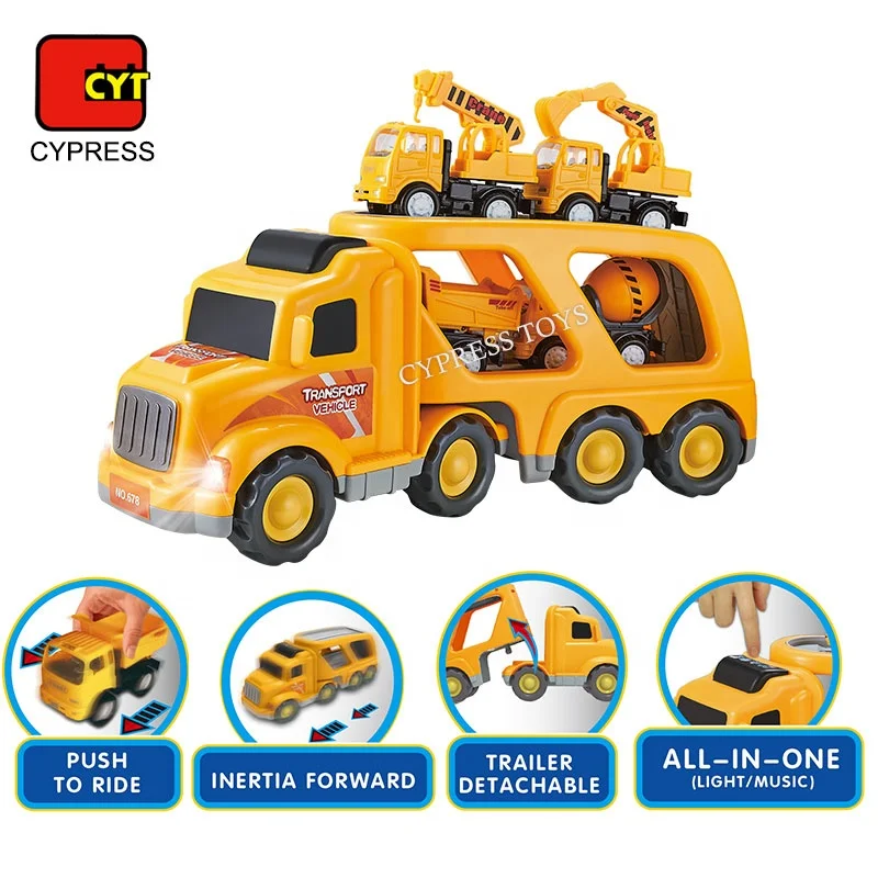 Inertia Powered Engineering Transport Truck Toy Trailer Toy Friction Toys Truck