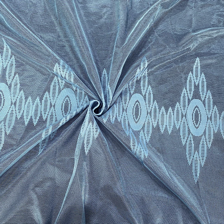Transparent Ellipse Drape Window Blue Polyester Tulle Jacquard Curtain Knit Sheer Fabric