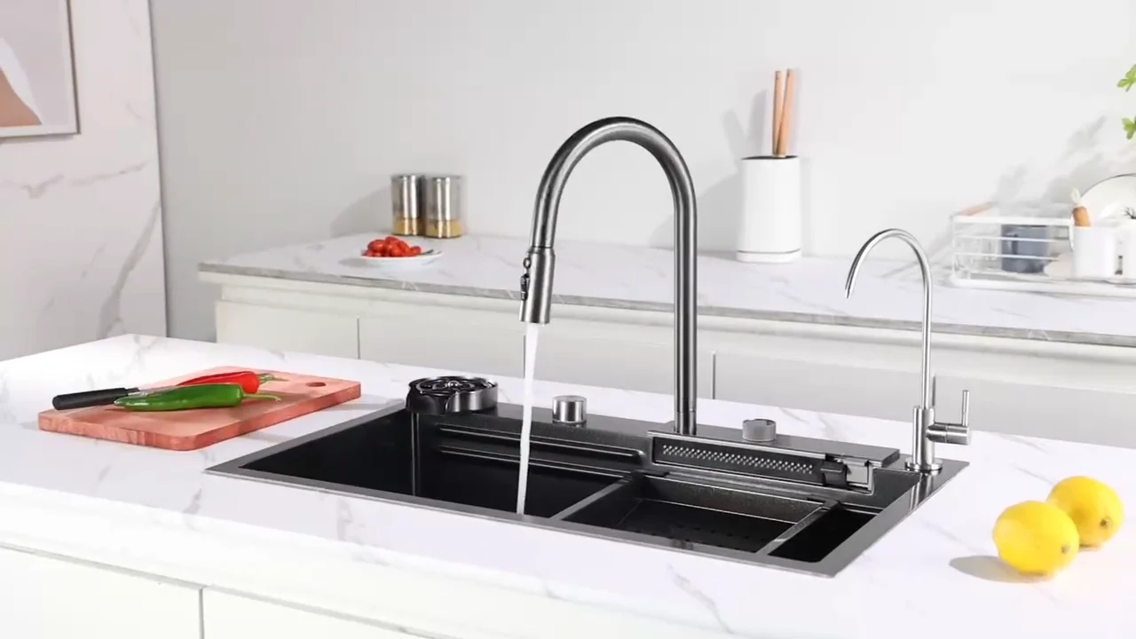 Multifunctional waterfall kitchen sink