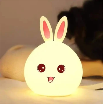 Remote Control Usb Rechargeable Small Night Light 3d Mini Cute Baby Kid's Silicone Stuffed Animal Rabbit Bunny Table Lamp