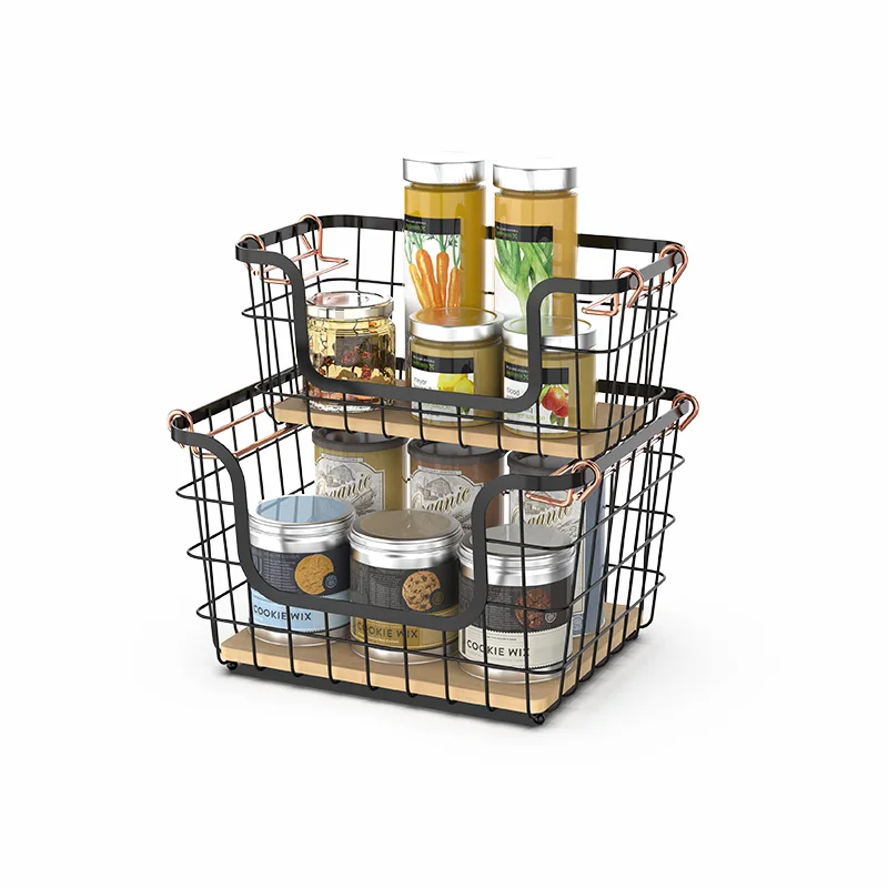 WIREKING 2 Pack Stackable Wire Storage Baskets Pantry Organization and Storage Wire Organizing Basket With Handle