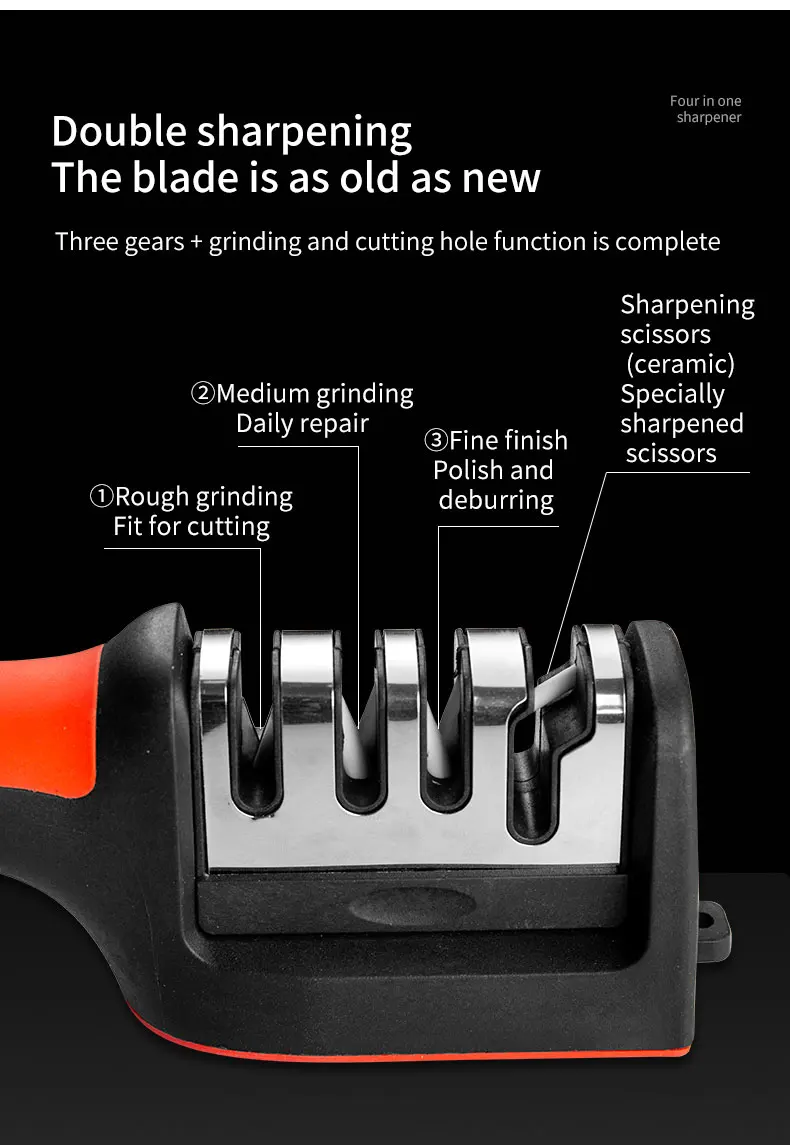 Kitchen 3/4-Segment Knife Sharpener Household Multi-Functional Hand-Held 3/4-Purpose Black Sharpening Stone