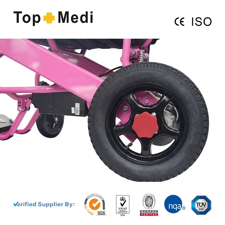 Fashion Pink Aluminum Folding Lightweight Electric Wheelchair for Adult