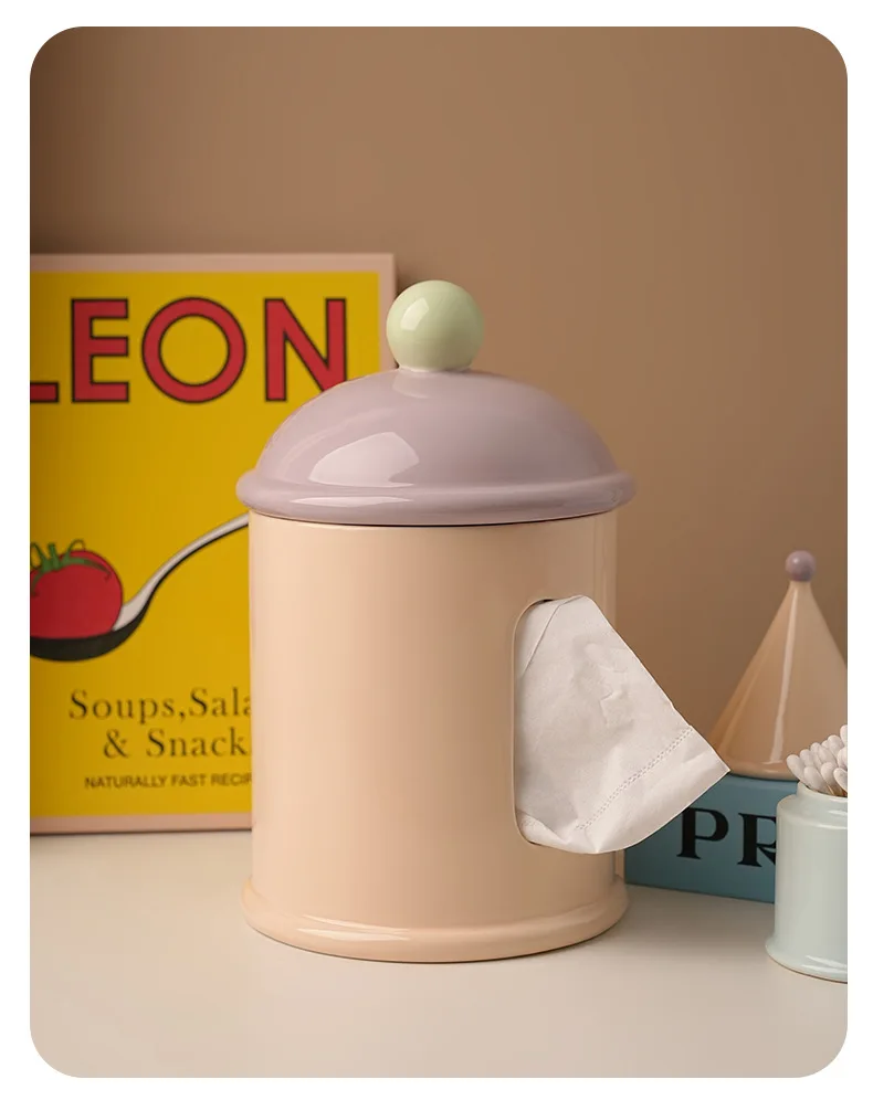 Color Block Ceramic Tissue Holder Glossy Finish Cute Modern Home Decor Bathroom Bedroom Living Room Desk Storage Organizer