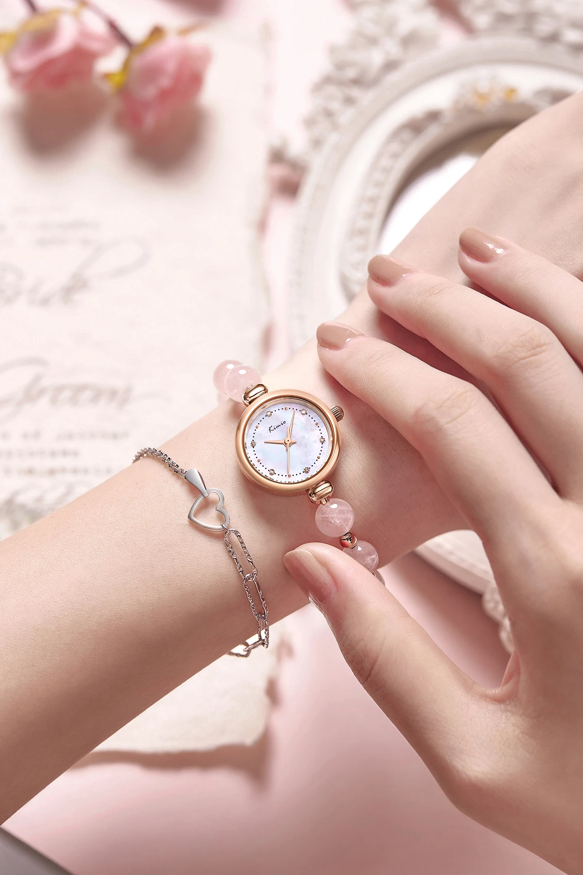 KIMIO K6553S Trendy Lady Pearl Crystal Bracelet Watch Waterproof Japan Quartz Women Watch Relogio Feminino