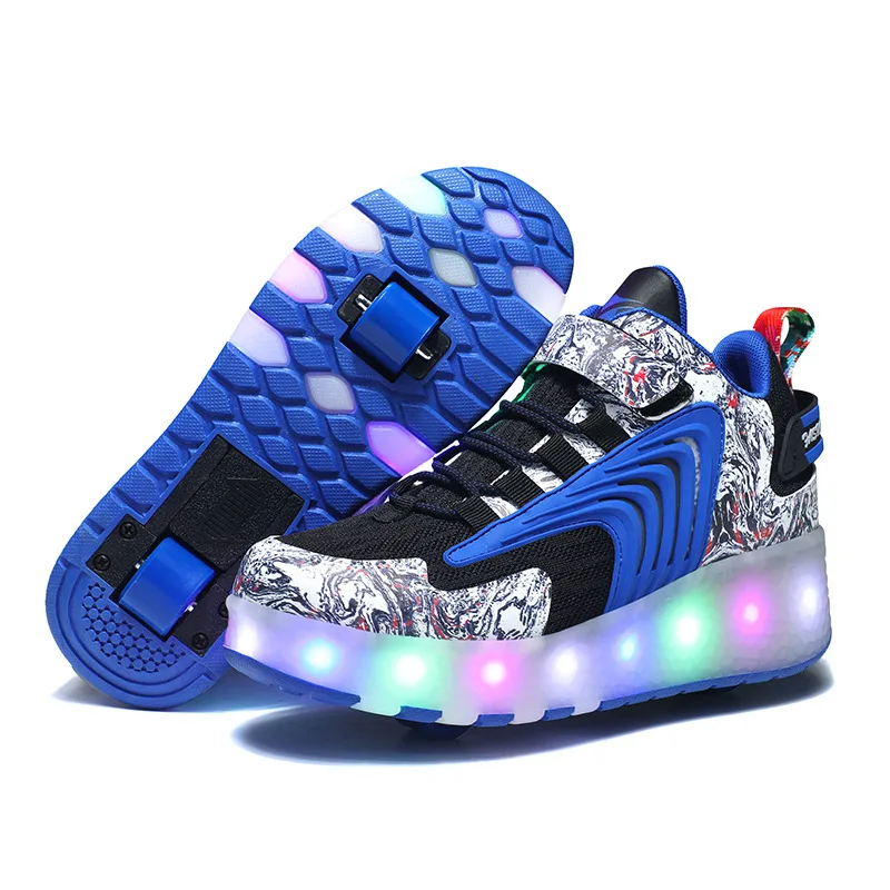 Rollende schoenen voor kinderen Unisex LED-licht 7 kleuren USB Oplaadbare dubbele wielen Skateschoenen Buitensporten Training Skateschoenen voor meisjes (Color : Pink, Size : 31EU
