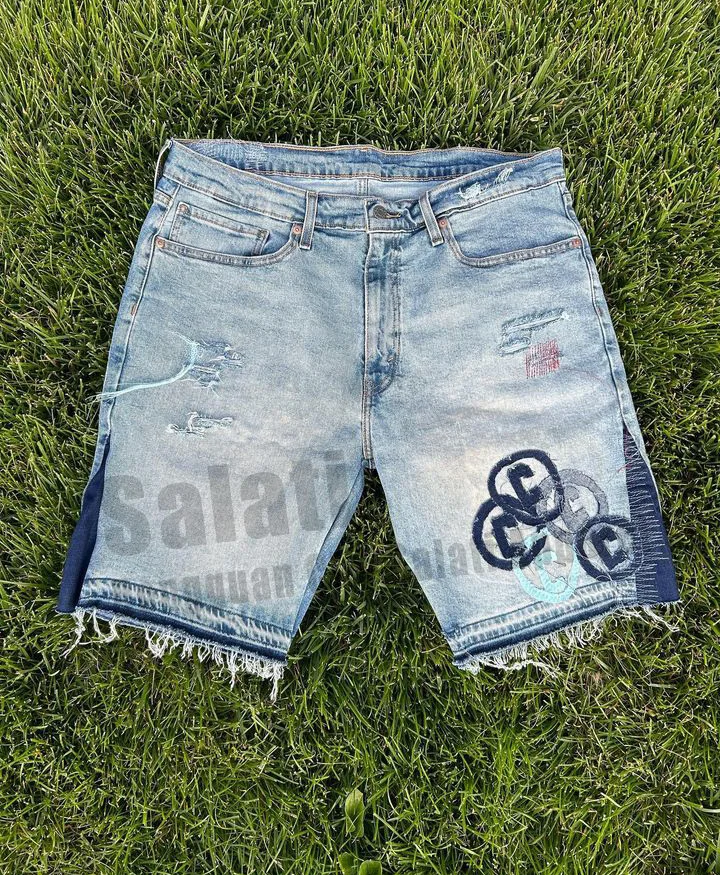 Custom New Designer Denim Shorts Trousers Printed Cotton Raw Hem Pantalones De Hombre Slim Skinny Jeans Men gallery 9