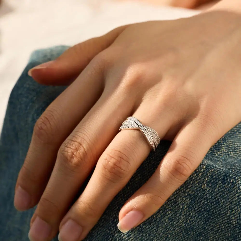 KAKODIY Ins Style Strap Ring Women's Wedding Engagement Ring 925 Sterling Silver Zirconia Ring detail 5