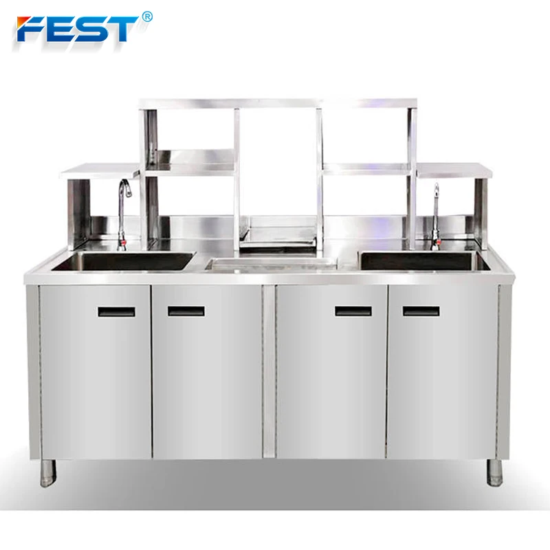 Commercial Boba Shop Working Table Container Milk Tea Bar Counter With Equipment Stainless Steel Bubble Milk Tea Counter