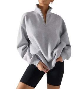 Cotton Hot Sale Fleece Half Zip Pullover 1/4 Zip Sweatshirt Blank Oversized Long Sleeve Sweatshirt Women Hoodie