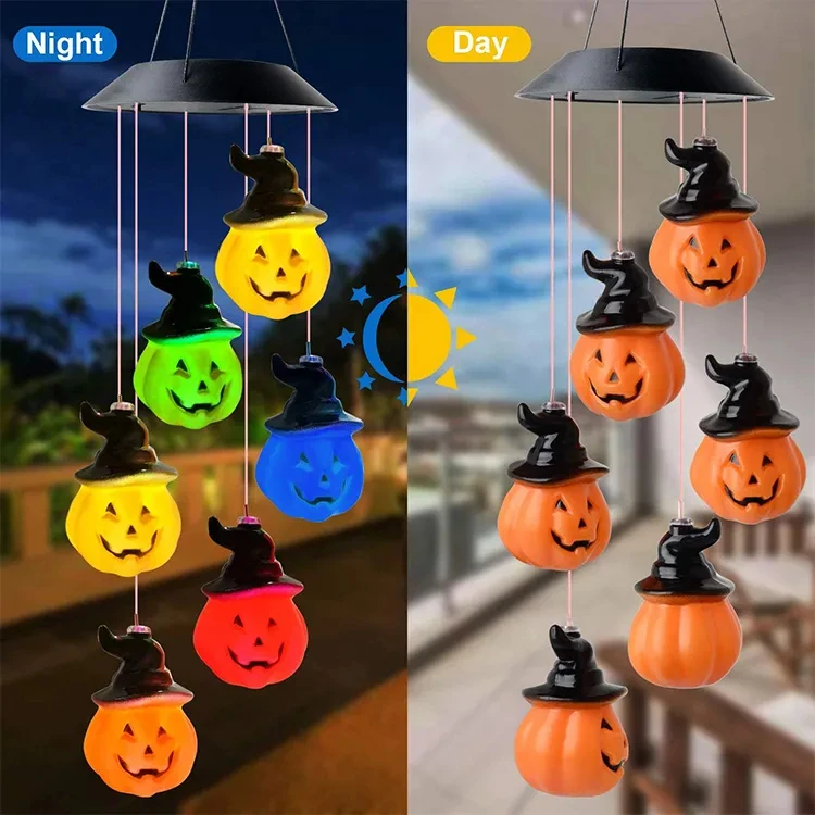 Stock Decoration Halloween 6 LED Solar Power String Lighting Halloween Decorations Outdoor Holiday Pumpkin Bat Skull Lights details