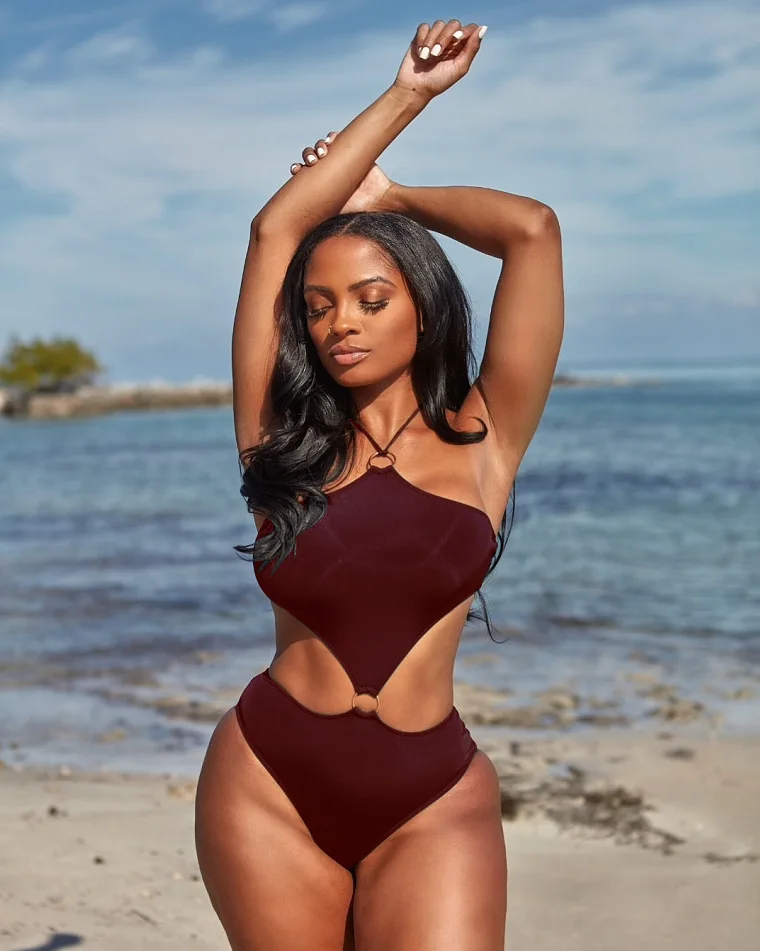 Aliexpress Hot Sale 2022 Sexy High Waist Bikini One-piece Swimsuit Women's  Solid Color Cross Strap Swimwear