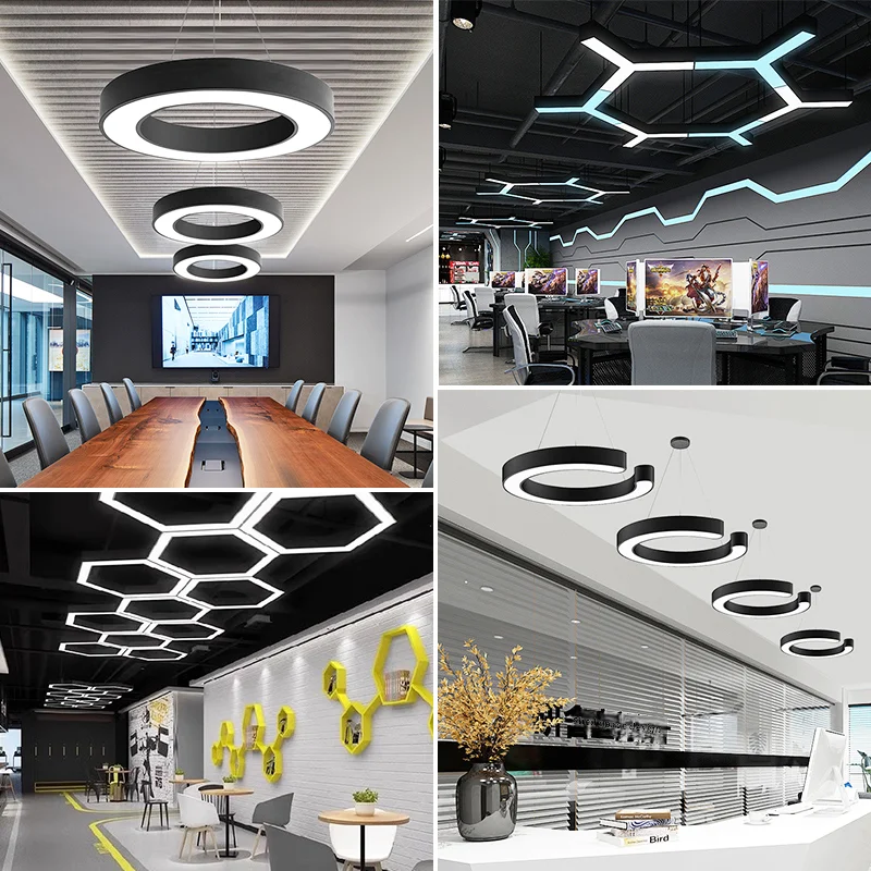 İç Mekan Altıgen Avize Aydınlatma Led Sarkıt Lamba Altıgen Sarkıt Işık Doğrusal Işıklar Ev Ofis Süpermarket İçin