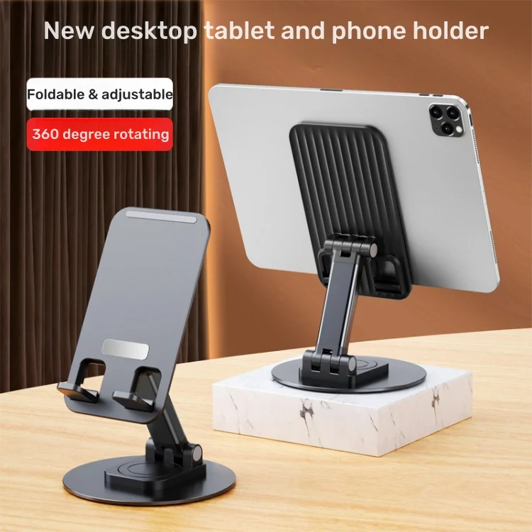 360 Degrees Rotated Lazy Bracket Height Adjustable Metal Base Lifting Folding 2 in 1 Phone and Tablet Holder for ipad