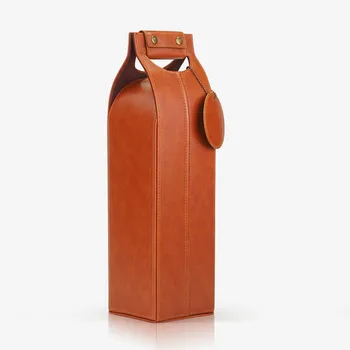 Custom single bottle PU leather wine bottle travel gift tote bag