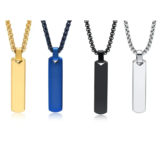 Initial Men's Casual Simple Collar Necklace Thick Geometric Vertical Bar Pendant Stainless Steel Chains