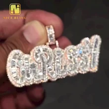 Hip Hop Gold Plated Custom Moissanite Name Pendant 925 Sterling Silver iced out VVS Baguette Moissanite Diamond Pendant