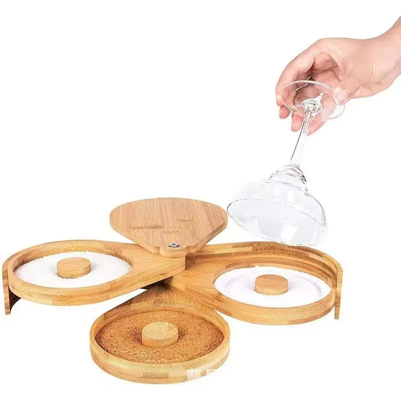 Factory 3-tier Bamboo Salt Rimmer Set Bar Accessories for Cocktails-Glass Margarita Salt Rimmer Dish