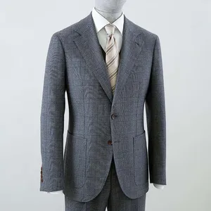 Men's Plus Size Woolen Business Suits New Design Single Breasted Prince Wales Plaid Wool Check Blazer Zipper Fly Breathable Flat