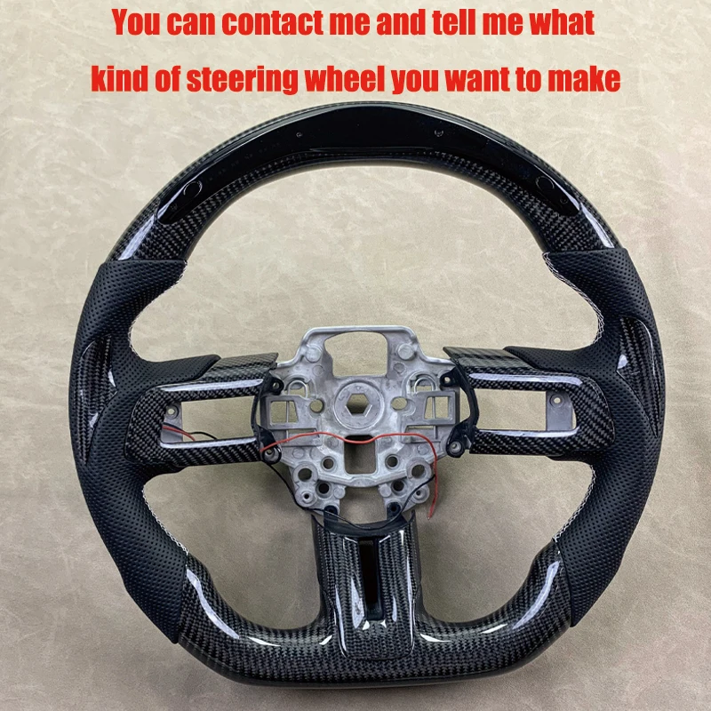 Customized for Ford Mustang GT Steering Wheel Carbon Fiber 2015 2017 2018 2019 2022 Perforated Leather LED