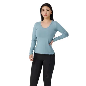 Customized Logo Long Sleeve Women's Long Sleeves  T-Shirts Trending Summer Casual Wear Cross Rope Design at the Back Yoga Wear