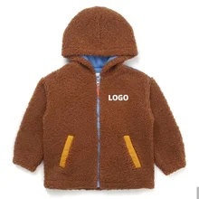 Autumn winter sherpa fleece boys coats warm plush polar teddy fleece color blocked hooded zipper jacket children's clothing