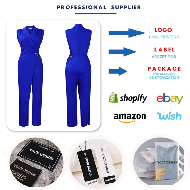 Summer Elegant Ladies Jumpsuit MC8576 One Piece Wide Leg Suit with Chain  Solid Color Knitted Weaving Method