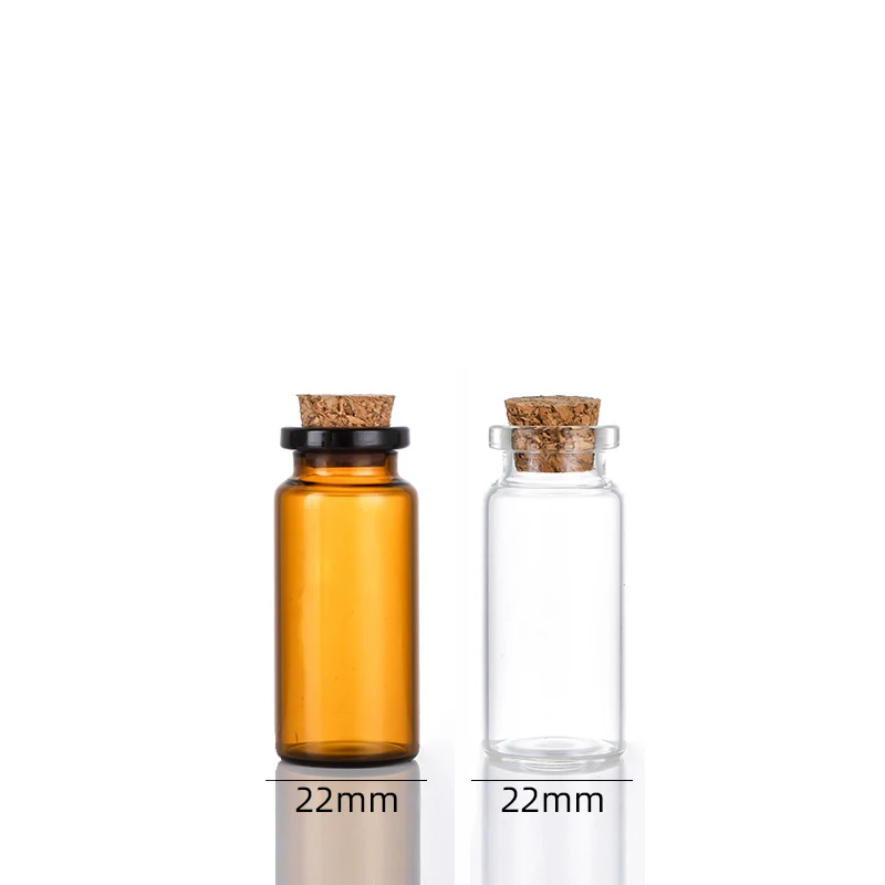 Factory Small 10ml Clear Amber Wishing Wedding Message Glass Vial Bottle with Cork Stopper