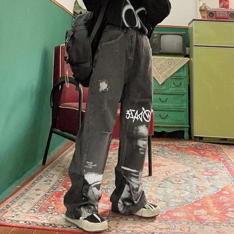 Aliexpress Gothic Baggy Jeans Women Punk Hippie Streetwear Print Grunge Denim Jeans Pants