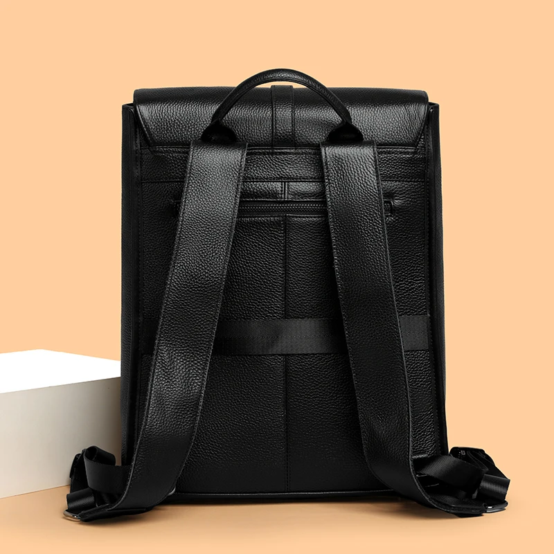 Custom Logo Genuine Leather Waterproof Zipper Hasp Closure Physiological Curve Back Shoulder Bag Men Women Laptop Backpack
