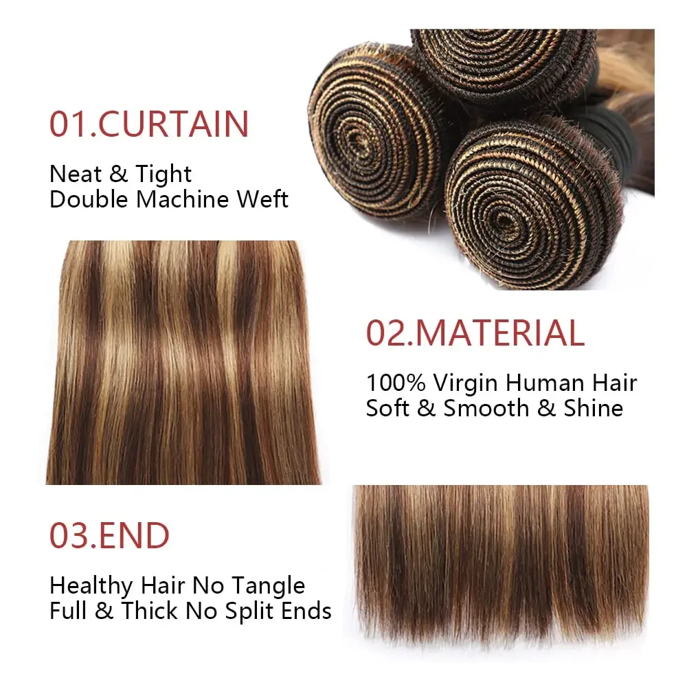 Extensions de cheveux humains raides blond miel bundle brésilien_voghion.com