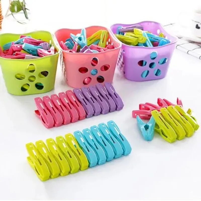 30pcs Plastic Clothes Pegs Laundry Clothespin Pins Organizer Quilt Towel  Clips Spring With Basket Cabides Hanger
