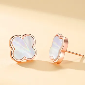 Fashion Gift Lucky Four Leaf Clover 925 Sterling Silver Jewelry Set Mother of Pearl Stud Earrings S925 Jewellery