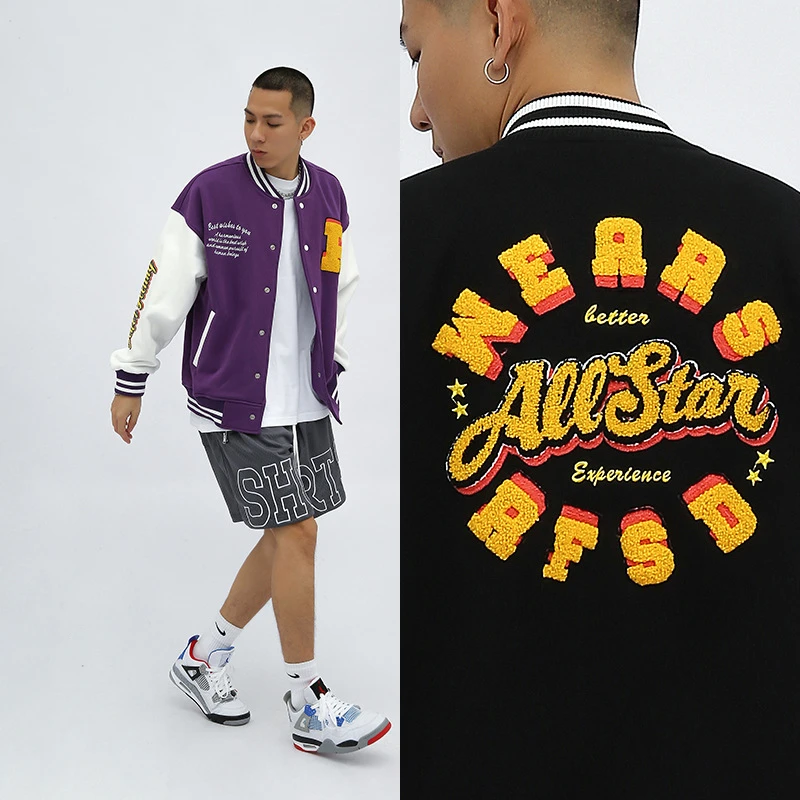 340G Custom Printing Long Sleeve men's Baseball Jacket Men Plain Blank Jackets281_voghion.com