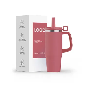 Custom Red 50oz Stainless Steel Tumbler With Straw Lid Double Walled Coffee Mug Insulated Tumbler For Travel