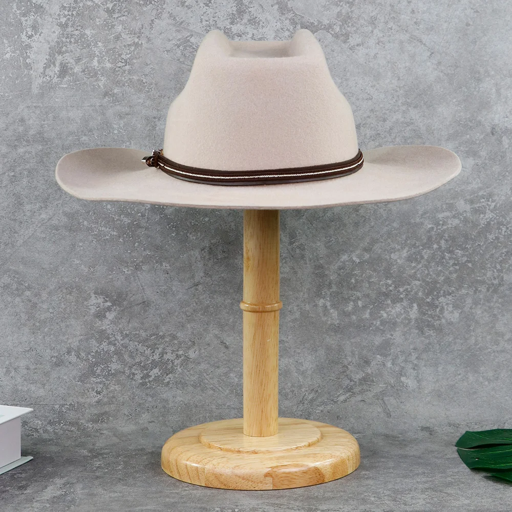 LiHua, индивидуальные бежевые ковбойские шляпы высокого качества из искусственной кожи с закругленными полями, оптовая продажа