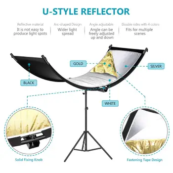 Neewer Clamshell Light Reflector with Carry Bag and 2M Light Stand, 66x24 Inch Arclight Curved Eyelighter Lighting Reflector for detail image
