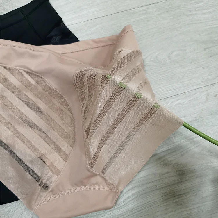 Amazon Women Tummy Control Briefs Stripe Lace Transparent Underwear